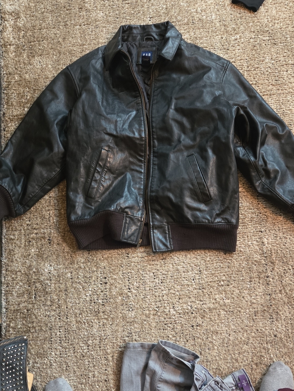 GAP Black Leather Bomber Jacket